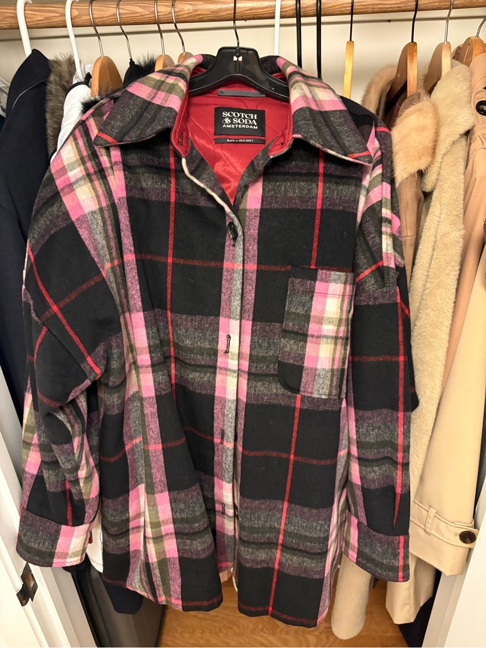 Scotch & Soda Black Pink Plaid Button-Up Jacket